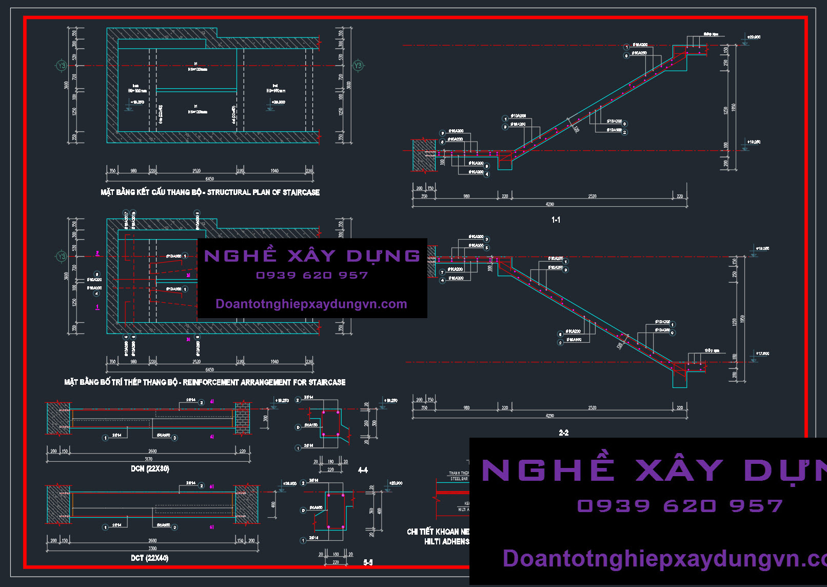 Thiết kế cầu thang 2 vế rất chuyên nghiệp đúng chuẩn bản vẽ kỹ thuật thi công thực tế